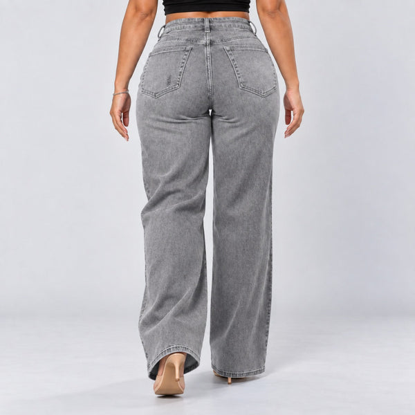 Gray jeans, Back view, walking