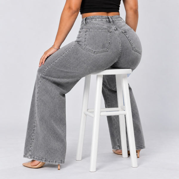 Gray jeans, Seated on stool