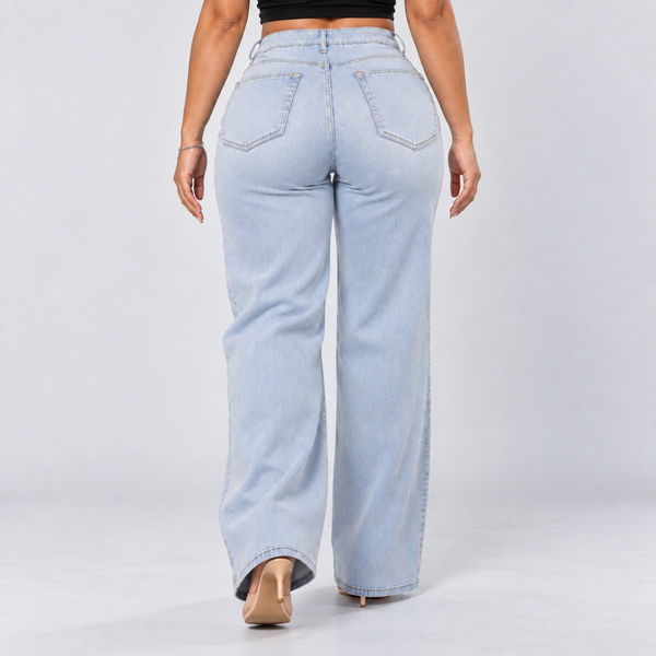 Light Blue jeans, Back view, walking