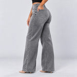 Gray jeans, Back three-quarter, hand in pocket